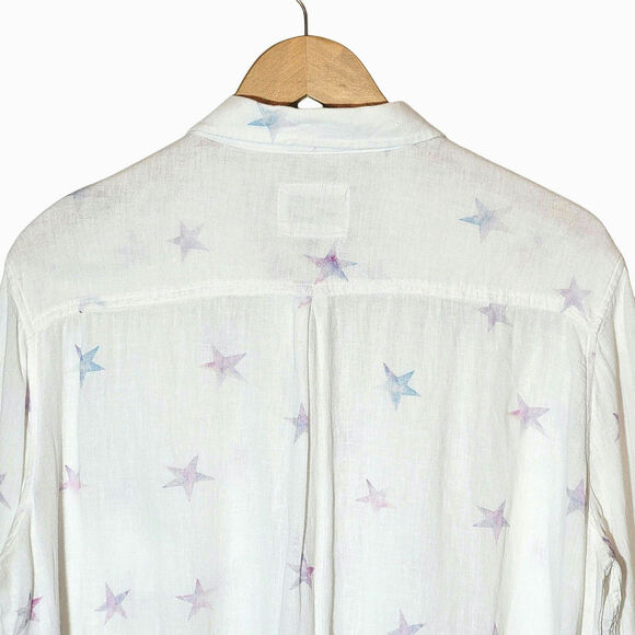 Rails Charli Linen Shirt Tie Dye Stars Button Down White Relaxed Fit Casual L - Picture 8 of 16